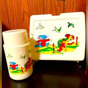 Vintage Kids’ plastic lunch box container thermos Tortoise and the Hare story